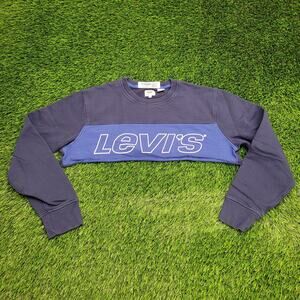 Vintage LEVIS Cropped Sweatshirt Womens Medium 22x10 Blue